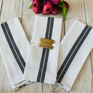 Novo Kitchen White Blue Striped Waffle Cotton Kitchen Towels 3pk NWT